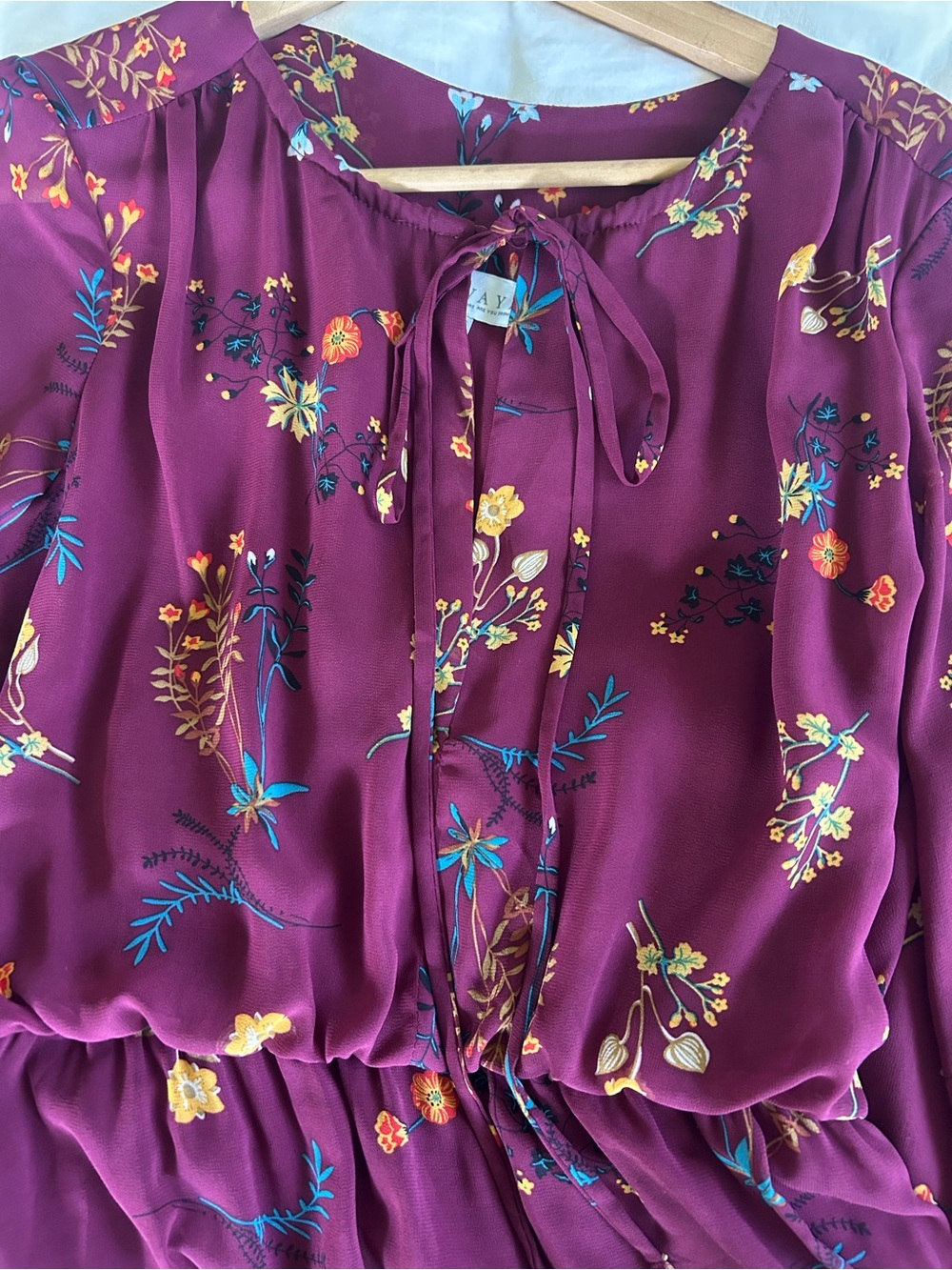 wayf burgundy floral long sleeve midi dress size small - Picture 3 of 13